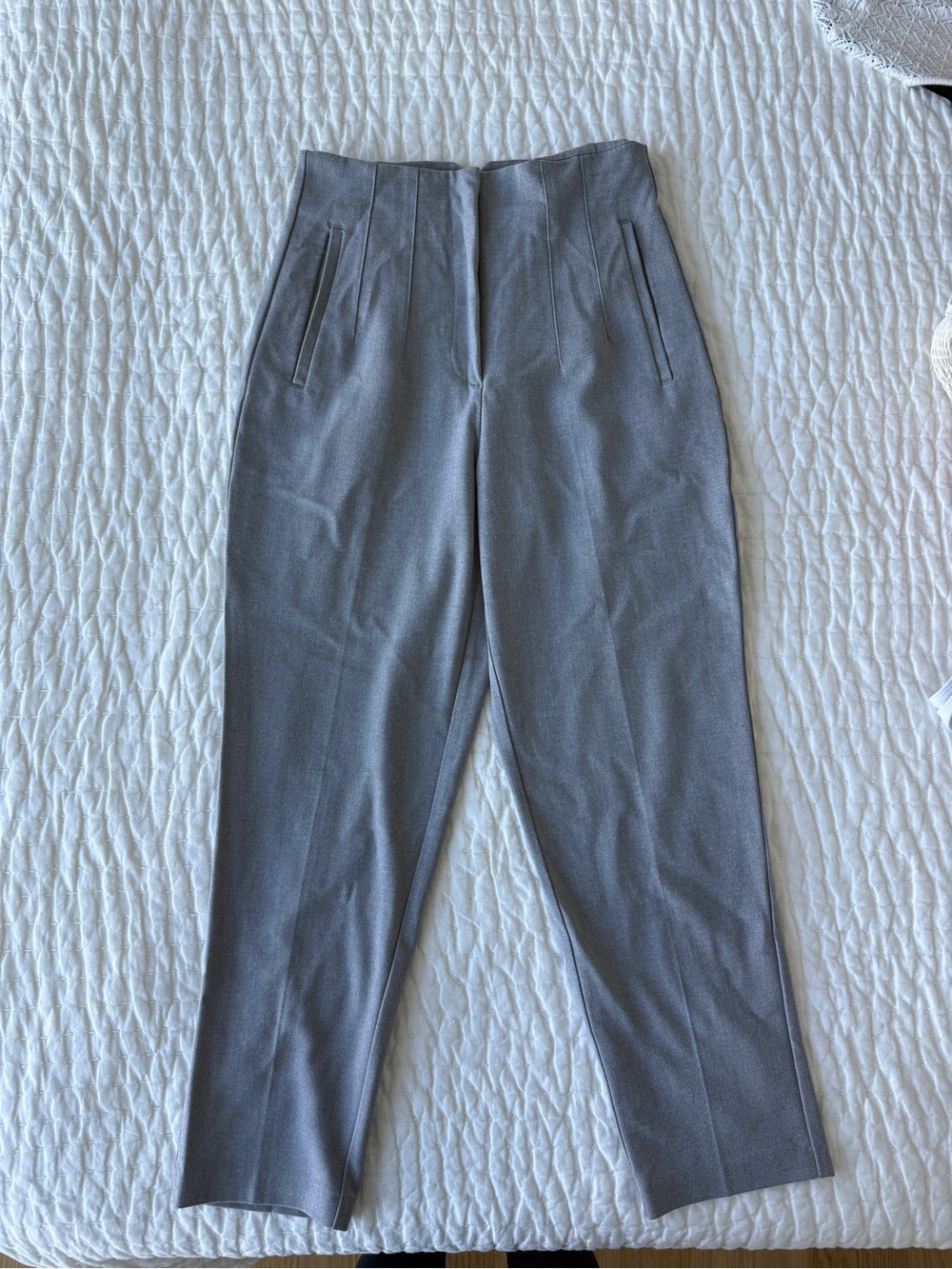 Zara Tailored Light Gray High-Waist Trousers